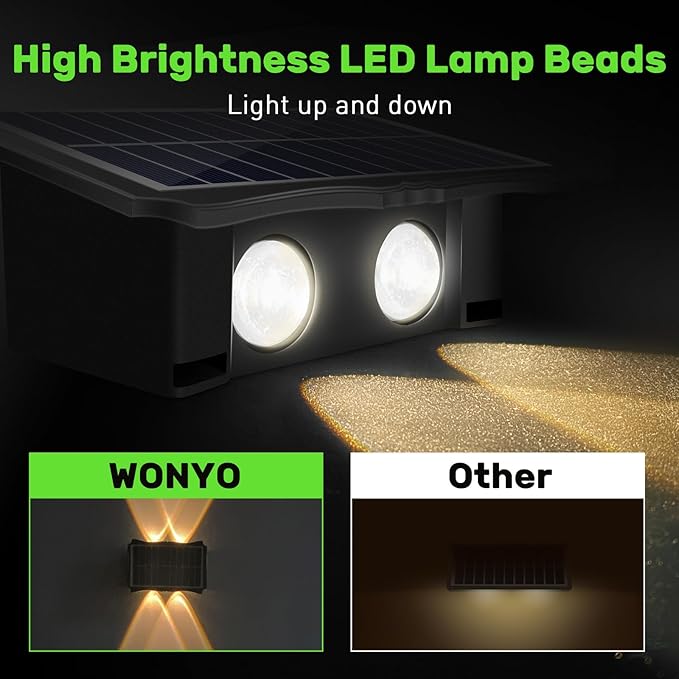 4LED Solar Wall Lights, Up and Down Lighting Solar Light Outdoor Waterproof IP65, 6500K/3000K Solar Fence Light for Yard Garden Garage Christmas Decorations (4 Pack)-VerdiqueGarden