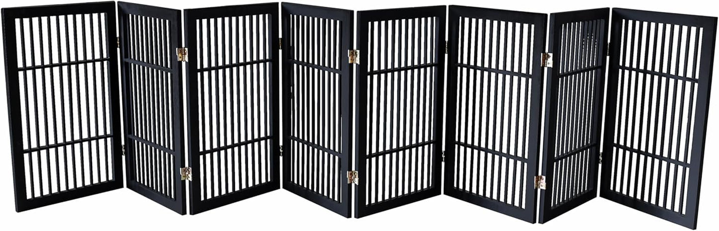 Pet Dog Gate Strong and Durable Freestanding Folding Acacia Hardwood Portable Wooden Fence Indoors or Outdoors by Urnporium (Black Pet Gate, 8 Panel 30" Tall)-VerdiqueGarden