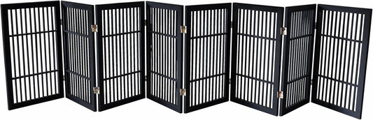 Pet Dog Gate Strong and Durable Freestanding Folding Acacia Hardwood Portable Wooden Fence Indoors or Outdoors by Urnporium (Black Pet Gate, 8 Panel 30" Tall)-VerdiqueGarden