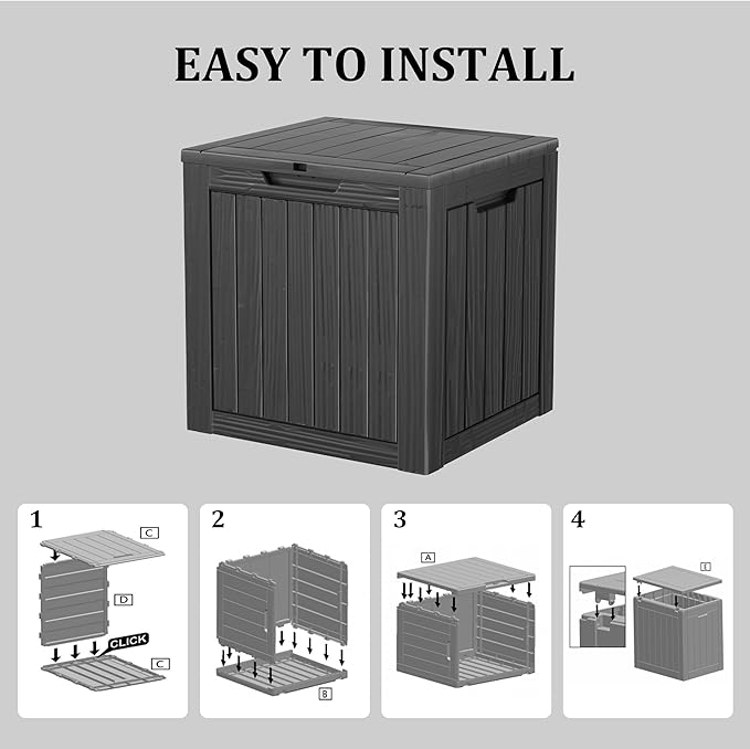 35 Gallon Lockable Resin Deck Box, Waterproof & UV-Resistant Outdoor Storage Box for Outdoor Cushion Storage, Garden Tools & Pool Accessories Storage, Black-VerdiqueGarden