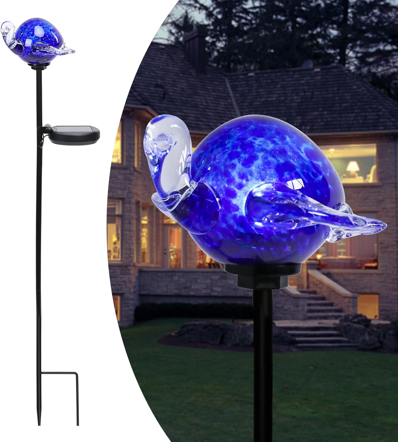 Afirst Decorative Solar Lights Outdoor Solar Turtle Stake Lights Hand Blown Glass Decorative Garden Pathway Light Outdoor Waterproof Glass Stakes Blue-VerdiqueGarden