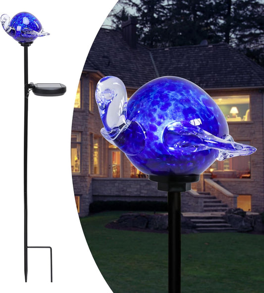 Afirst Decorative Solar Lights Outdoor Solar Turtle Stake Lights Hand Blown Glass Decorative Garden Pathway Light Outdoor Waterproof Glass Stakes Blue-VerdiqueGarden