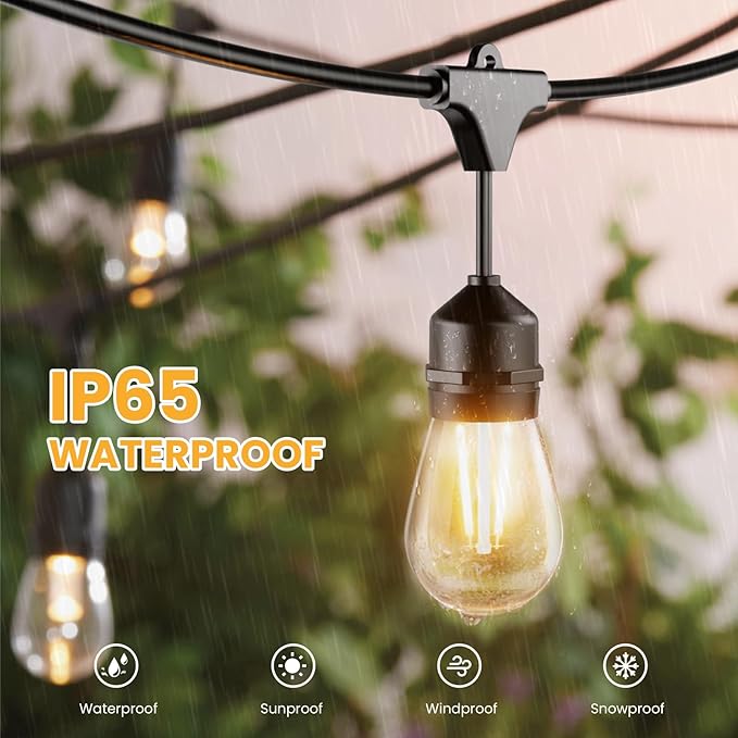 Svater 144 FT Outdoor String Lights 2W, Patio Light for Outside with 48 Antique S14 Plastic LED Bulbs, IP65 Waterproof Hanging Cafe Market Lighting, ETL-Listed Dimmable Warm White (48 FT x 3)-VerdiqueGarden