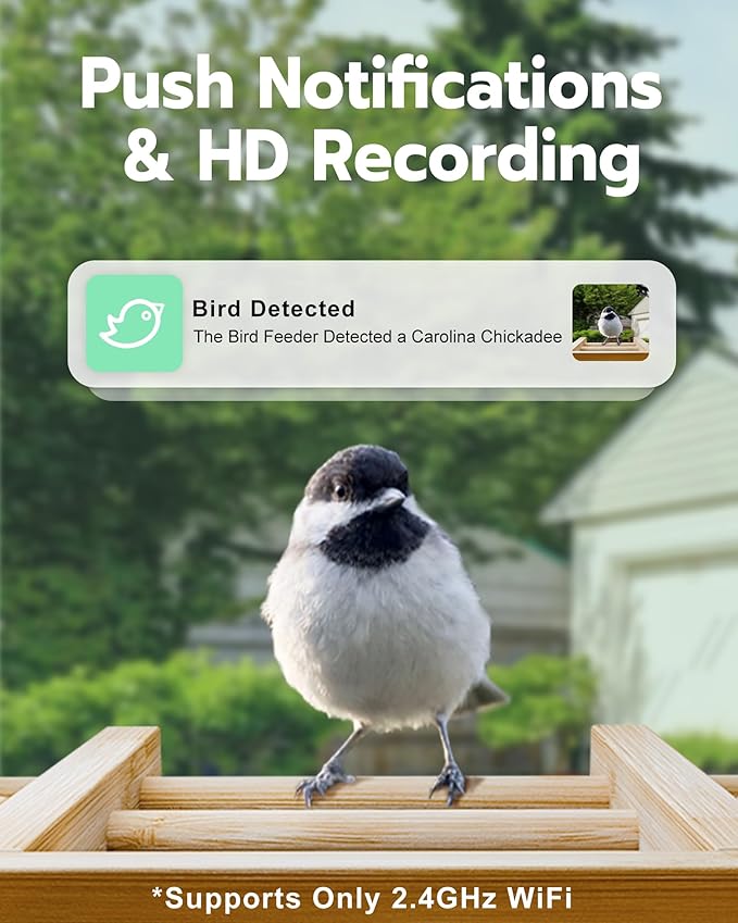 Bird Feeder with Camera, Smart Bird Feeder for Outdoors, Wild Birds Feeders with Solar Panel Bamboo Birds House Camera for Birdlovers, AI Auto Capture Birds & Real-time Notification (Gable)-VerdiqueGarden