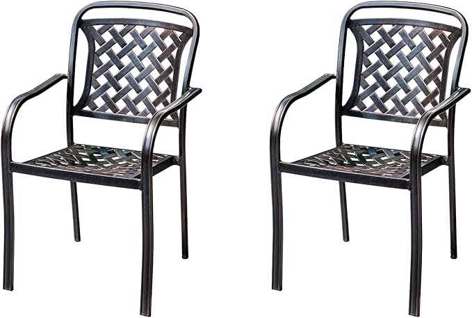 Outdoor Dining Chair Cast Aluminum Patio Chairs Set of 2 All-Weather Patio Dining Chair with Adjustable Feet for Backyard Garden (Flange Chair)-VerdiqueGarden