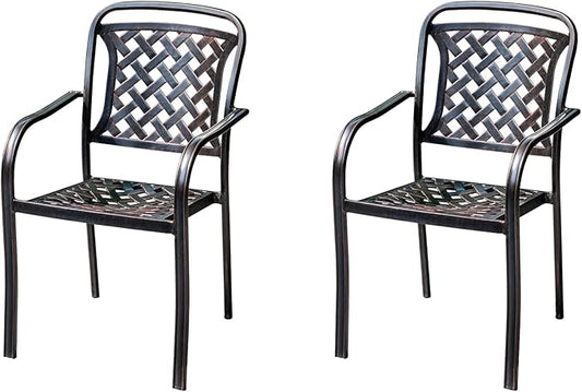 Outdoor Dining Chair Cast Aluminum Patio Chairs Set of 2 All-Weather Patio Dining Chair with Adjustable Feet for Backyard Garden (Flange Chair)-VerdiqueGarden