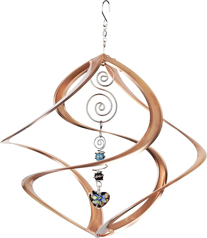 Red Carpet Studios 31042 Cosmix Wind Spinner Double Helix, Copper W/Heart Crystal, 14 Inch-VerdiqueGarden