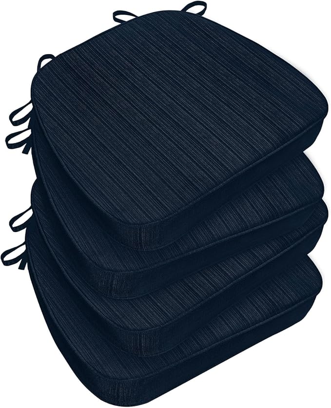Chair Cushions for Dining Chairs, Indoor Chair Cushions with Ties，Waterproof Chair Pads Set of 4, Navy Blue, 17x16x2.5 Inch-VerdiqueGarden