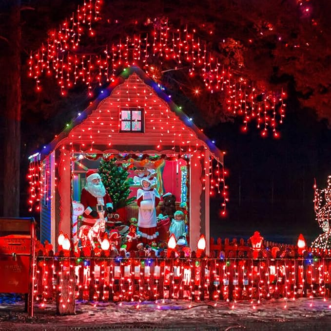 Christmas Icicle Lights Outdoor, 66Ft 640 LED Icicle Lights for Outside with 8 Modes Timers, Waterproof Plug in String Light for House Yard Eave Patio Wedding Party Holiday Decorations, Red-VerdiqueGarden