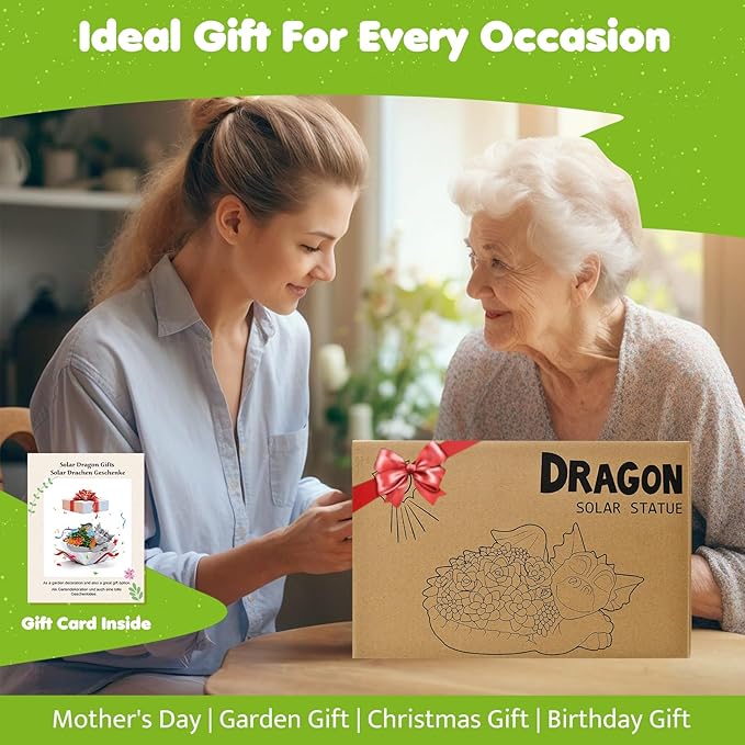 Solar Dragon Statue with Succulent Lights - Dragon Garden Sculptures & Statues，Garden Decor for Outdoor Yard Art Ornaments 9.1inch (Gray)-VerdiqueGarden