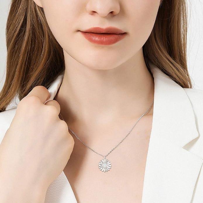 KINGWHYTE Daisy Necklace Gifts for Women 925 Sterling Silver Opal Daisy Pendant Spring Flower Necklace Jewelry Graduation Birthday Celebrate Congratulation Gift