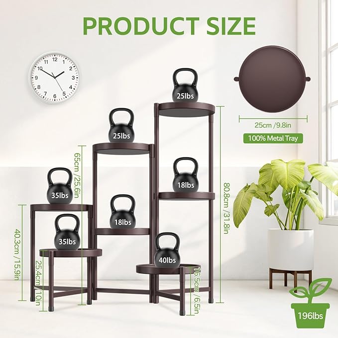 iDavosic.ly 7 Tier Large Plant Stand Indoor, 10 Inch Wide Tall Corner Metal Plant Stands Outdoor for Multiple Plants, Folding Tiered Flower Display Holder Rack Shelf, Violet Bronze-VerdiqueGarden
