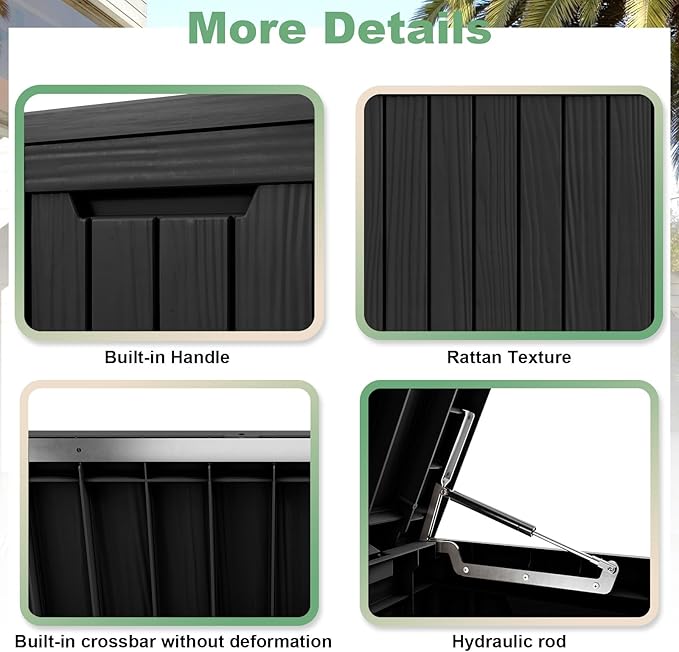 DRATO 80 Gallon Large Deck Box, Outdoor Storage Box for Patio Furniture, Patio Cushions, Gardening Tools, Pool Supplies 480lbs Weight Capacity,Waterproof Resin Storage Boxes-VerdiqueGarden