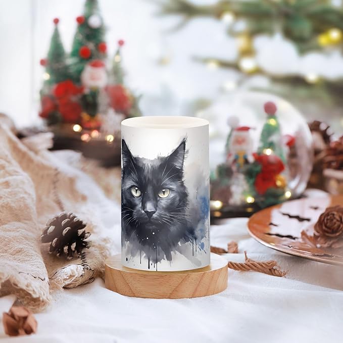 Flickering Flameless Candles, Black Cat Print LED Candles with Remote Timer, Set of 2 Battery Operated Candle for Valentine Wedding Birthday-VerdiqueGarden