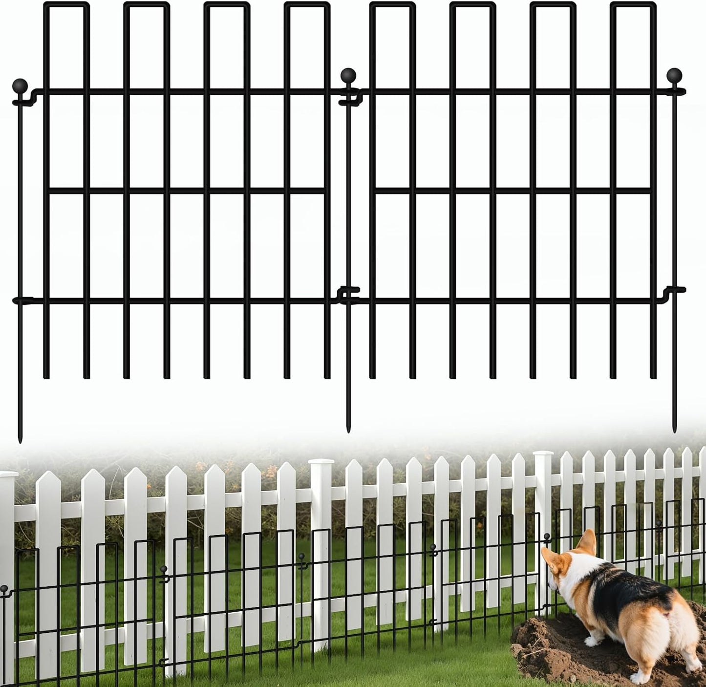 Animal Barrier Fence, 25 Panels Garden Fence Animal Barrier, 27 ft(L)×17 in(H), No Dig Fences for Dogs and Rabbits, Rustproof Metal Garden Fencing, Under Fences Border Barrier for Outdoor, Yard, Patio-VerdiqueGarden
