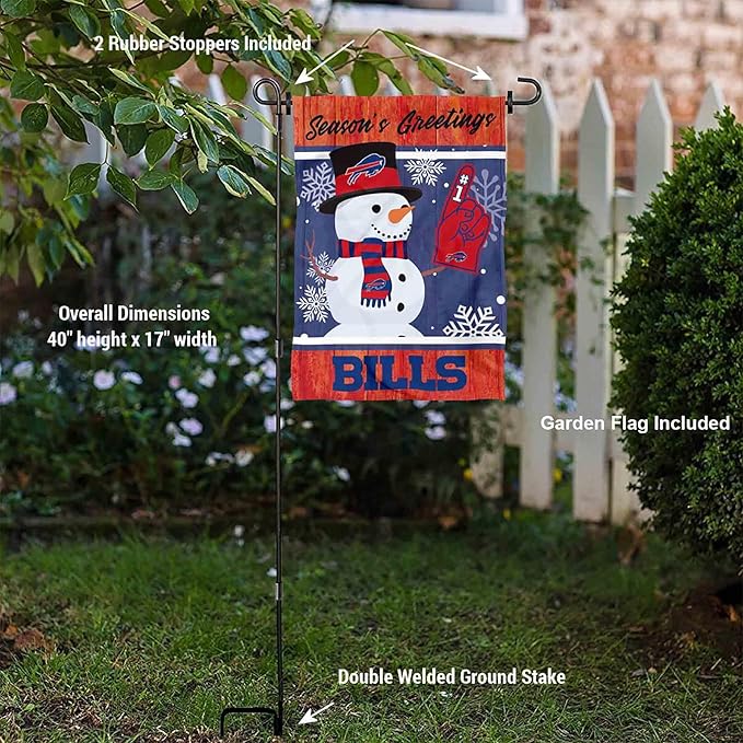 WinCraft Buffalo Bills Holiday Snowman Garden Flag and Flagpole Mount-VerdiqueGarden