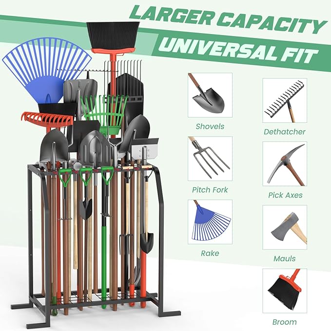 Trieez Extra Large Garden Tool Organizer for Garage, NEVER FALL OVER - Yard Tool Organizer Garage for Organization and Storage, Tool Rack for Shed, Outdoor, Tool Stand-VerdiqueGarden
