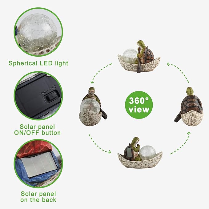 Garden Statue of Turtle,Garden Decor Turtle Figurine,Turtle Outdoor Statue,Solar Turtle Decor for Patio,Balcony,Yard,Lawn Ornament,Perfect Garden Gift-VerdiqueGarden