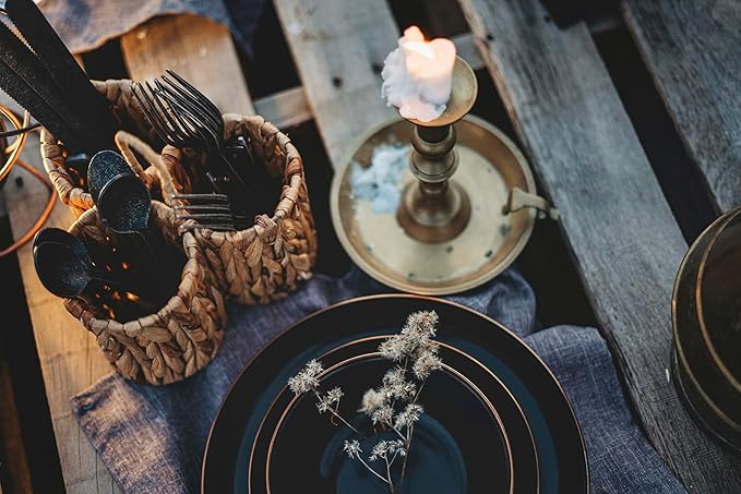 Barebones Flatware Silverware Set - Formal Camping Utensils - Stainless Steel Cutlery Set of 6 - Camping Utensil Set with Forks, Knives, and Spoons (Matte Black)-VerdiqueGarden