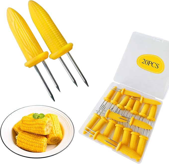 Corn on The Cob Holders, Stainless Steel Heat Resistant Non Slip Barbecue Corn Prongs Skewers for BBQ, Cooking, Birthday Party (20,3.54IN)-VerdiqueGarden
