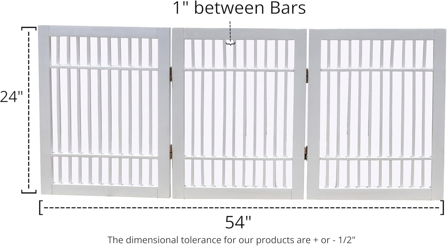 Pet Dog Gate Strong and Durable Freestanding Folding Acacia Hardwood Portable Wooden Fence Indoors or Outdoors by Urnporium (White Pet Gate, 3 Panel 24" Tall)-VerdiqueGarden