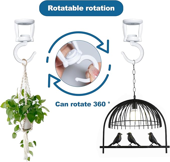 Ceiling Hooks for Hanging Plants (2 PCS),White, Heavy Duty Metal Plant Hooks for Ceilings, Screw-in Hooks for Hanging Birdfeeders, Lamps, Planters, Outdoor Decorative Hooks up to 33 lbs.-VerdiqueGarden