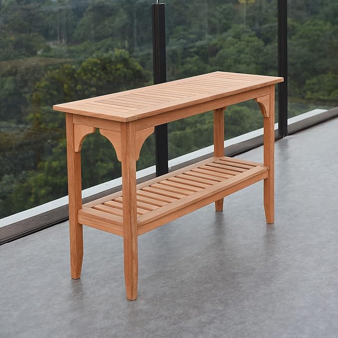 Cambridge Casual Indonesian Teak Auburn Outdoor Console Table, Natural-VerdiqueGarden