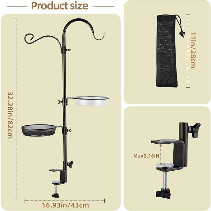 ERYTLLY Deck Hook Bird Feeder Pole Bird Feeder Porch Multi Hook Bird Feeding Station Kit Multi Feeder Hanging Kit Premium Bird Bath for Attracting Wild Birds Bird Feeder Planter Hanger-VerdiqueGarden