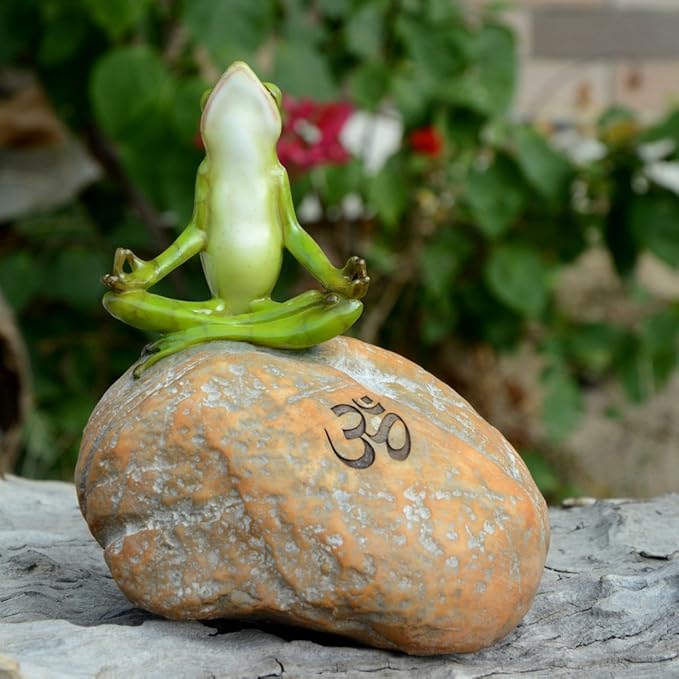 Top Collection Miniature Fairy Garden and Terrarium Statue, Meditating Frog on Rock with Om Symbol-VerdiqueGarden