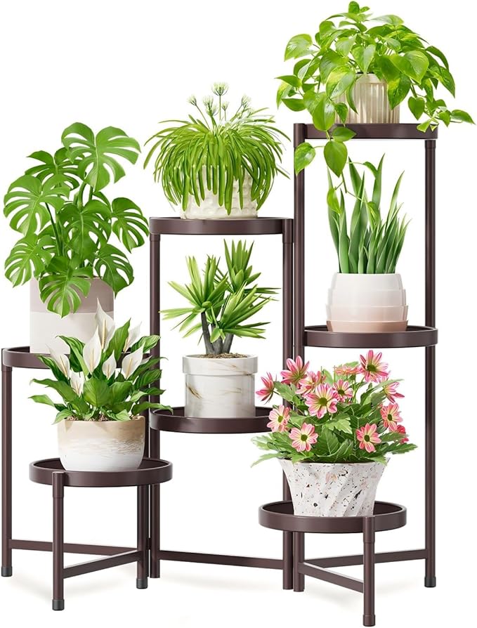 iDavosic.ly 7 Tier Large Plant Stand Indoor, 10 Inch Wide Tall Corner Metal Plant Stands Outdoor for Multiple Plants, Folding Tiered Flower Display Holder Rack Shelf, Violet Bronze-VerdiqueGarden