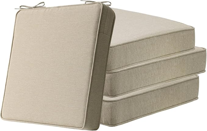 Square Corner Seat Cushions, 19" x 19" x 3", Set of 4, Indoor Outdoor Water Repellent Universal Chair Pads with Ties for Patio Furniture, Garden Deck Dining Chairs, Tan-VerdiqueGarden