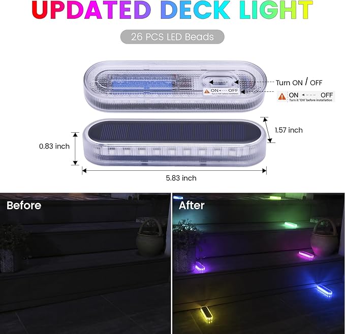 Honalia Solar Step Lights Outdoor Waterproof LED, RGB Color Changing Stick on Solar Lights Auto ON Off, Deck Step Lights Solar Powered Decor for Stairs,Pool,Yard,Patio(4 Pack), HO-RGBSL-4-VerdiqueGarden