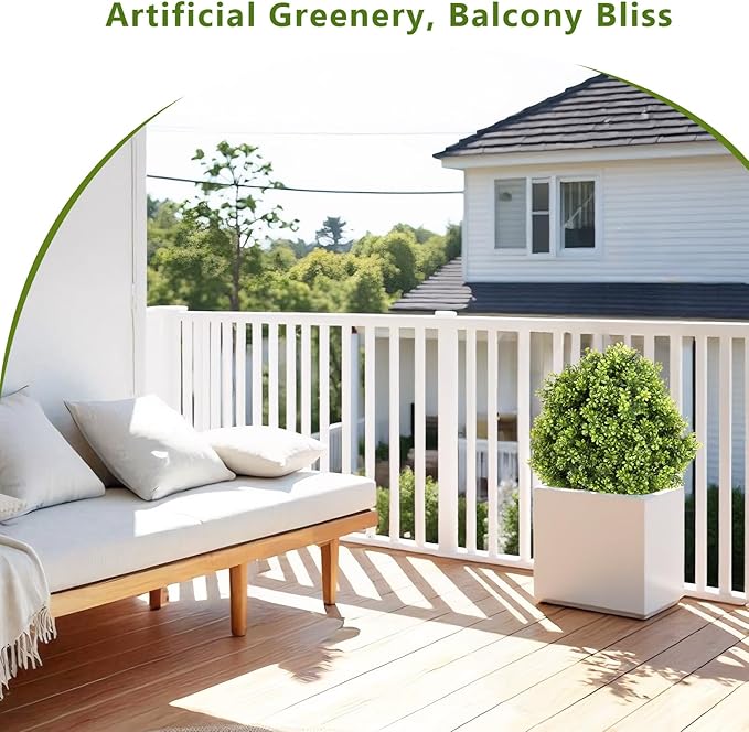 27“ Realistic Artificial Boxwood Topiary Trees Set of 2, Faux Boxwood Plants Outdoor UV-Resistant, No Maintenance Curb Appeal Fake Evergreen Bushes & Shrubs for Front Porch Outside Planter Decor-VerdiqueGarden