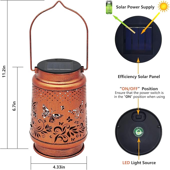 Solar Lanterns Outdoor Waterproof Butterfly Garden Decor Birthday Gifts for Women Mom Grandma, Hanging Solar Lights Metal Lantern Decoration Outside for Yard, Patio, Backyard, Porch-VerdiqueGarden