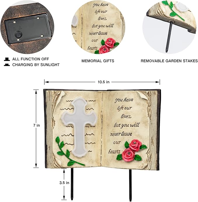 Outdoor Solar Bible Cross Garden Stakes Lights, Waterproof Memorial Grave Decorations Gifts for Cemetery Outdoors Lawn Yard Home Patio Decor-VerdiqueGarden