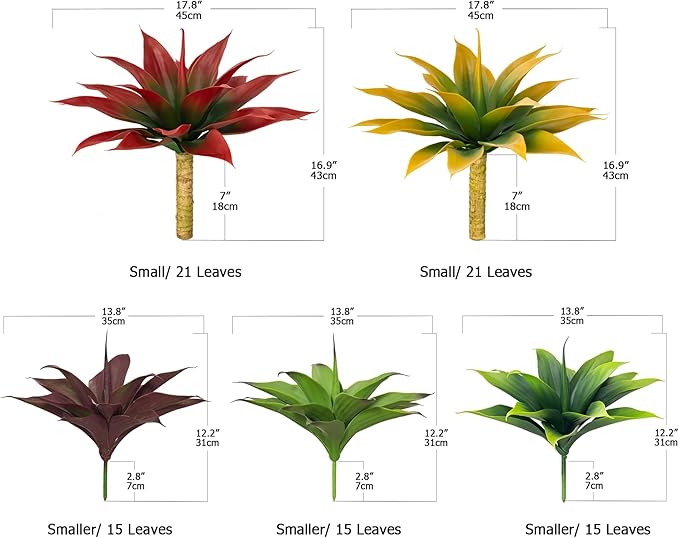 Artificial Agave Plants,Large UV Resistant Fake Agave Planters for Indoor and Outdoor Decorating Tropical Plant Succulents Greenery Indoor Decor (2Pack,18" Yellow)-VerdiqueGarden