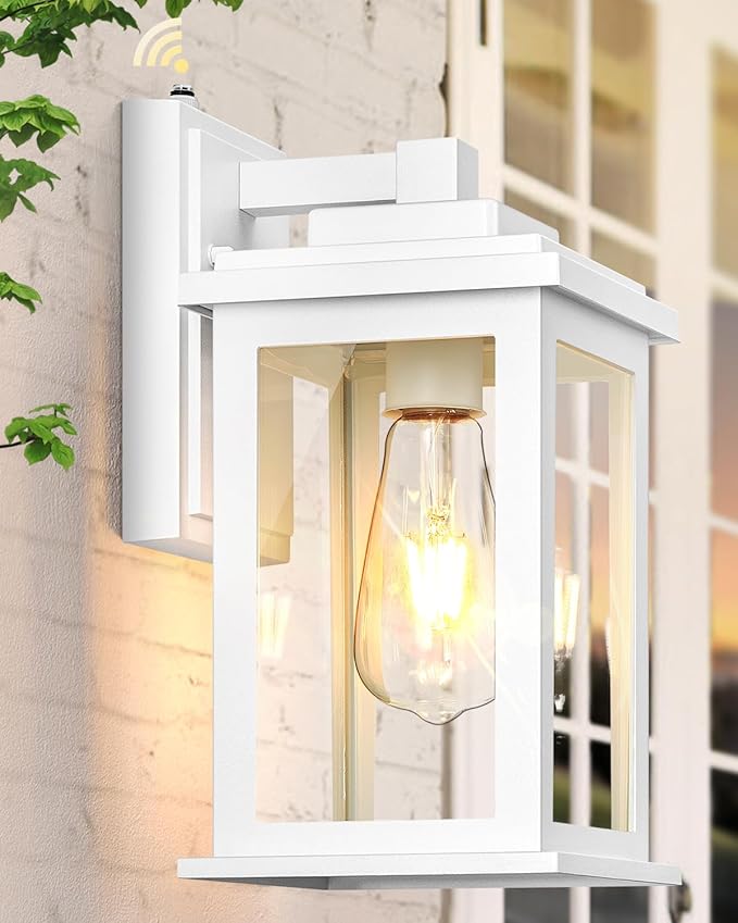 VIANIS White Outdoor Wall Lights, Dusk to Dawn Porch Lights, Anti-Rust Exterior Lighting Fixtures, Dusk to Dawn Outdoor Lighting with Tempered Glass for House, Porch, Garden, Hardwired, Non-Solar-VerdiqueGarden
