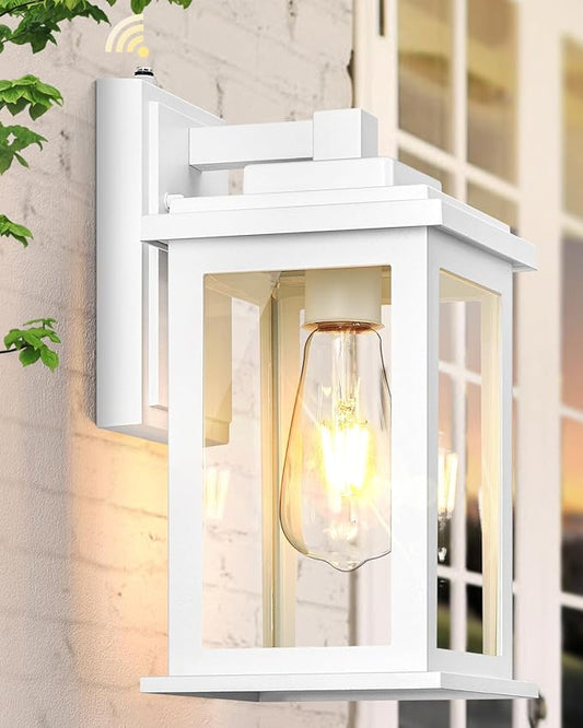 VIANIS White Outdoor Wall Lights, Dusk to Dawn Porch Lights, Anti-Rust Exterior Lighting Fixtures, Dusk to Dawn Outdoor Lighting with Tempered Glass for House, Porch, Garden, Hardwired, Non-Solar-VerdiqueGarden