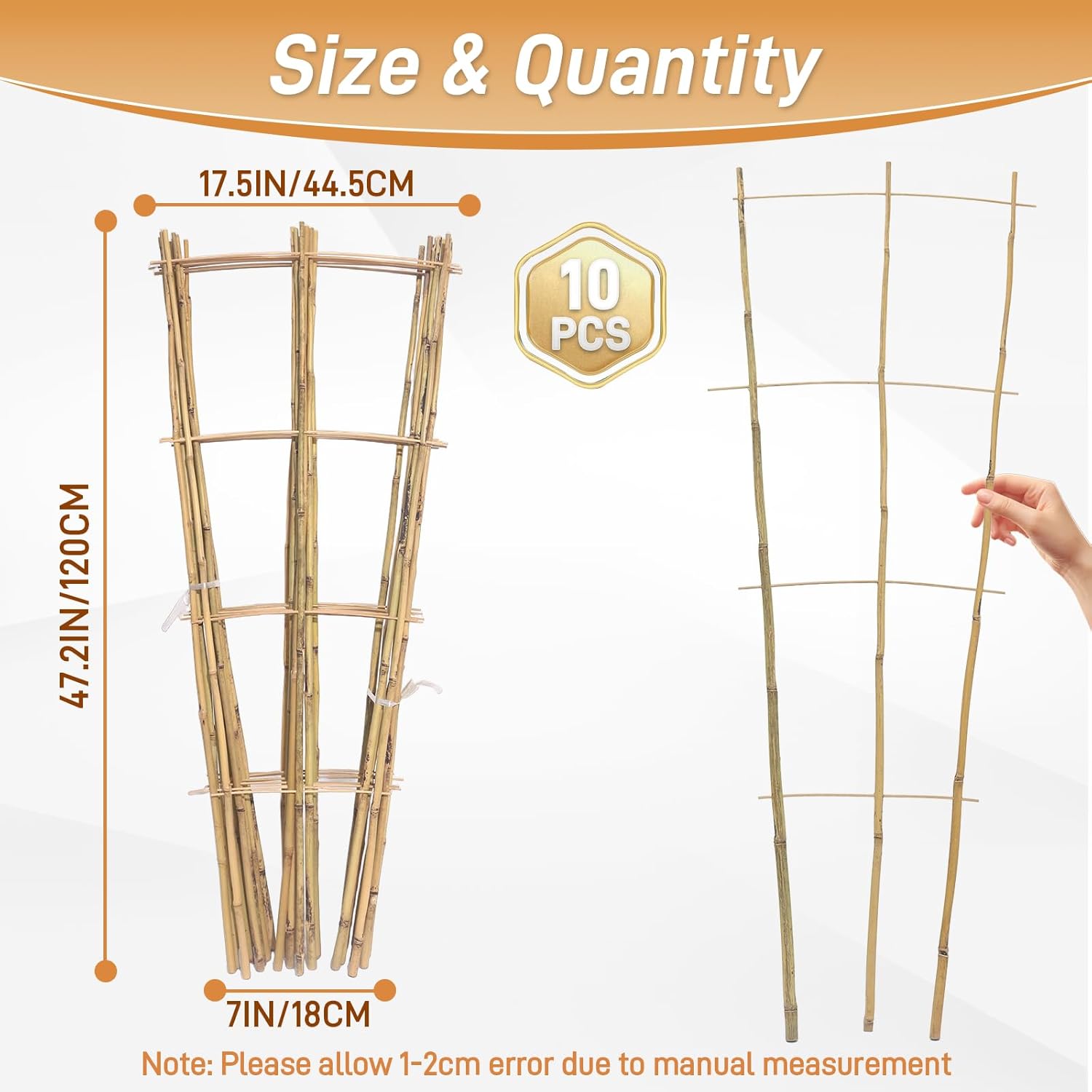 10 Pack 4ft Bamboo Trellis for Climbing Plants-Natural Garden Ladder Trellis, Fan -Shaped Support Trellis for Potted Plant Decor in Door-VerdiqueGarden