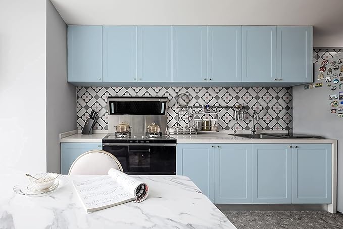 Dimoon 78.7''x17.7'' Blue Peel and Stick Wallpaper Contact Paper Modern Self Adhesive Wall Paper Removable Renter Friendly Textured Solid Color Shelf Cabinet Vinyl Roll (78.7''x17.7'',Light Blue)-VerdiqueGarden