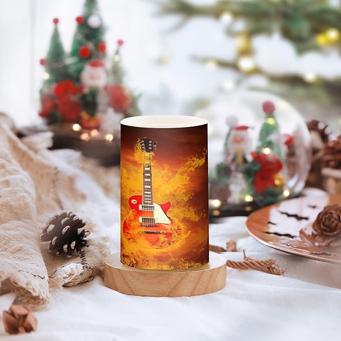 Flickering Flameless Candles, Rock Guitar in Fire Flames LED Candles with Remote Timer, Set of 2 Battery Operated Candle for Valentine Wedding Birthday-VerdiqueGarden
