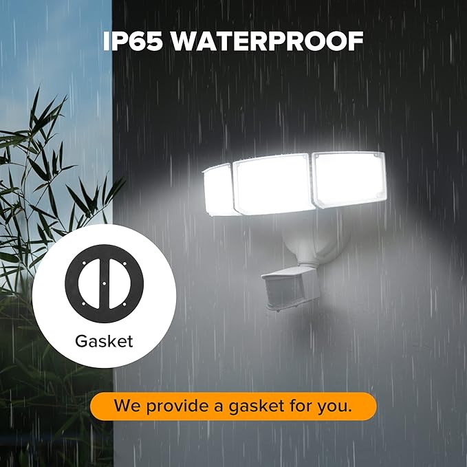 LUTEC 2 Pack 72W 7500LM LED Security Lights Motion Sensor Light Outdoor, 5000K Daylight, IP65 Waterproof, Dusk to Dawn, 3-Head Motion Detected Flood Light for Garage, Yard, Porch(White)-VerdiqueGarden