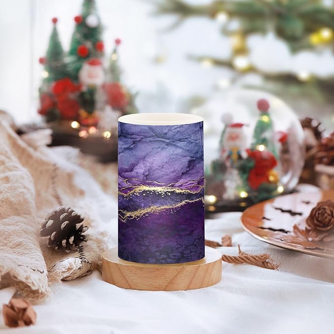 Flickering Flameless Candles, Purple Marble with Golden Veins LED Candles with Remote Timer, Set of 2 Battery Operated Candle for Valentine Wedding Birthday-VerdiqueGarden