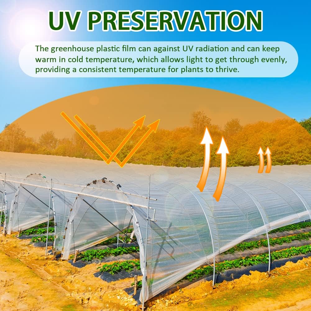 6 mil Greenhouse Plastic Film Sheeting Cover 25 x 40 Ft UV Resistant Clear Polyethylene Film Green House Hoop Farm Plastic Cover for Gardening, Farming, Agriculture-VerdiqueGarden
