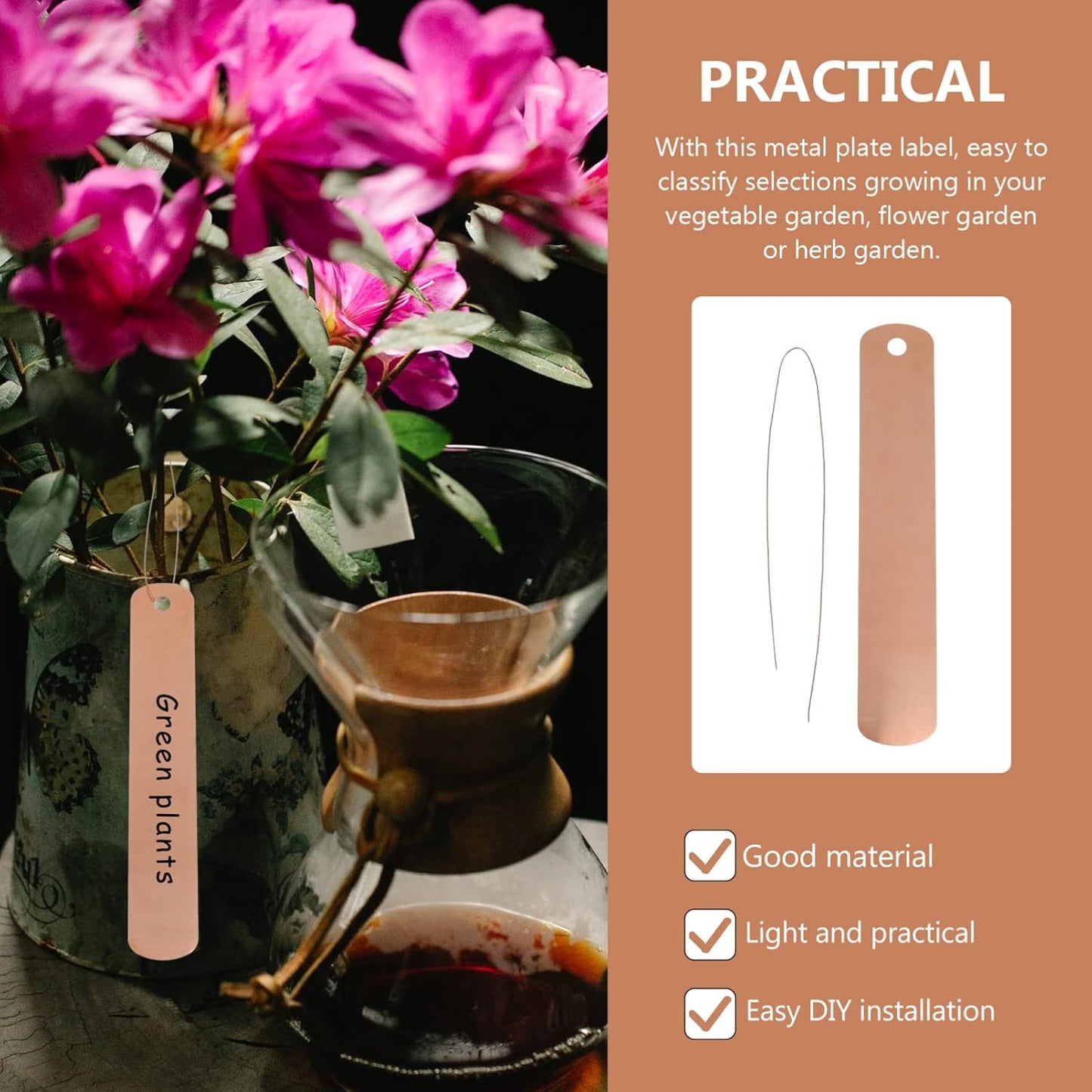 KESYOO Copper Plant Tags Reusable Garden Labels Hanging Metal Plant Tag with Wires for Flower Bed Balcony Pots Planters - 4.72 X 0.78 Inches-VerdiqueGarden