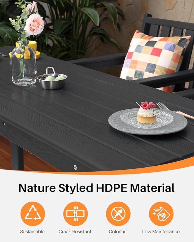 5-Piece HDPE Patio Bar Set, Rectangular Bar Height Table and 4 Adirondack Bar Chairs, All Weather Outdoor Bar Stools Set, Outdoor Bar Table and Chairs Set for Balcony, Pool, Porch, Obsidian-VerdiqueGarden