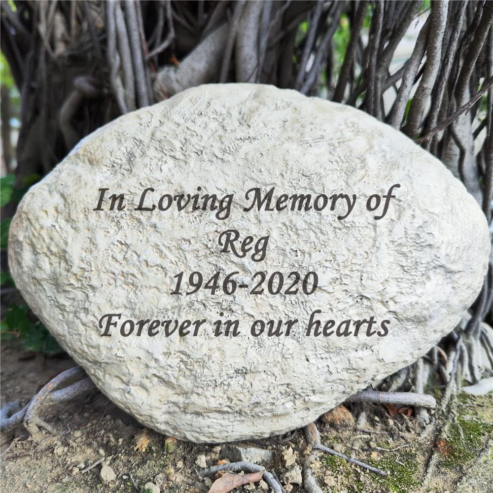 Personalized Garden Memorial Stones Engraved Rocks with Any Message, Decorative Grave Memorial Plaques Rocks for Loved Ones Outside Cemetery Decoration, Resin, 11" x 8"-VerdiqueGarden