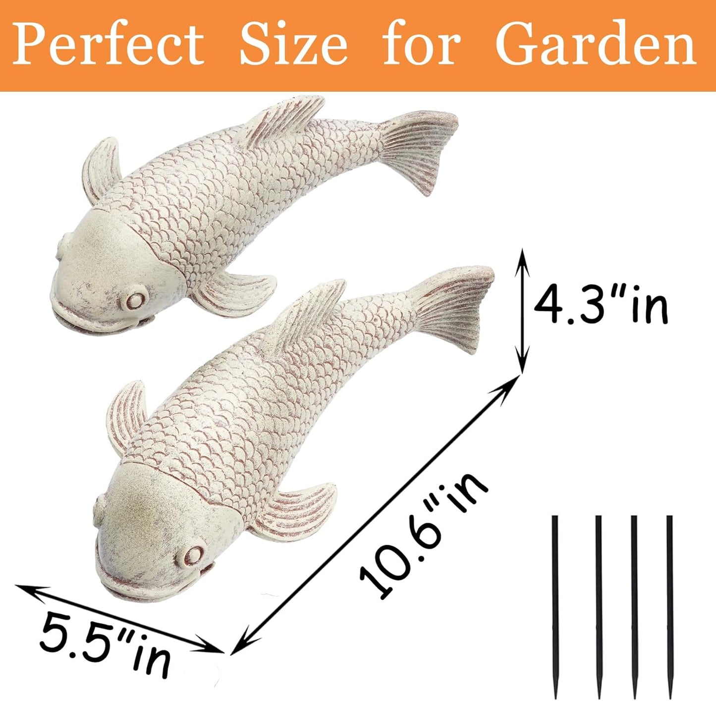 10.8" 2Pcs Koi Fish Garden Statues, Yard Pond Decor for Outdoor Ponds, Large Statues Ornaments, Real Koi Sculpture Art, Fish Sculpture Garden for Outdoors-VerdiqueGarden