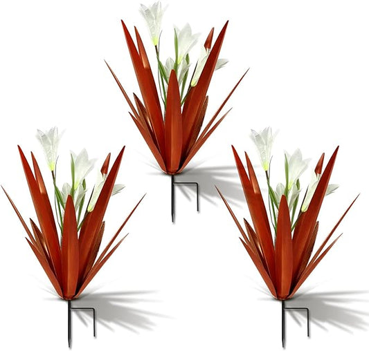 Homight Metal Agave Plant Outdoor Decoration Outdoor Garden Decoration Lily Mexican Yard Art Plant Garden Agave Lily Decorative Garden Gift… (3 Big White Lilies)-VerdiqueGarden