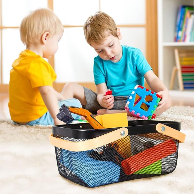 Garden Harvest Basket,Delicate Harvest Basket for Garden Vegetables,Practical Metal Mesh Wire Basket with Handle Suitable for Bathroom,Cabinet,Kitchen(Black)-VerdiqueGarden